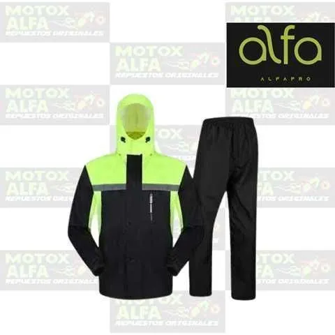 TRAJE IMPERMEABLE COMPLETO NEGRO VERDE TM 100% ALFA PRO  E62001