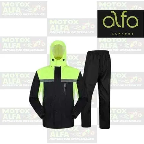 TRAJE IMPERMEABLE COMPLETO NEGRO VERDE TL 100% ALFA PRO  E62001