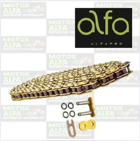 CADENA 428H 140L ORING DORADA ALTA ROTACION FZ250 CLASE1 ALFA PRO E40302