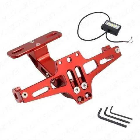 PORTAPLACA RETRACTIL ROJO UNIVERSAL ALUMINIO LUZ RV GUIA-35A-LE
